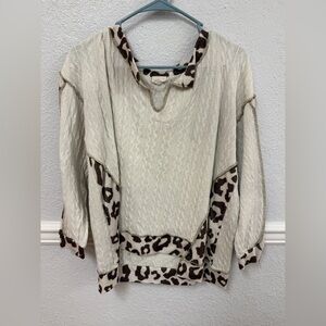 Tan and Cheetah Knit Sweater Shirt